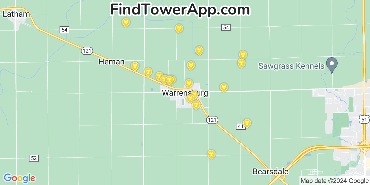 T-Mobile 4G/5G cell tower coverage map Warrensburg, Illinois