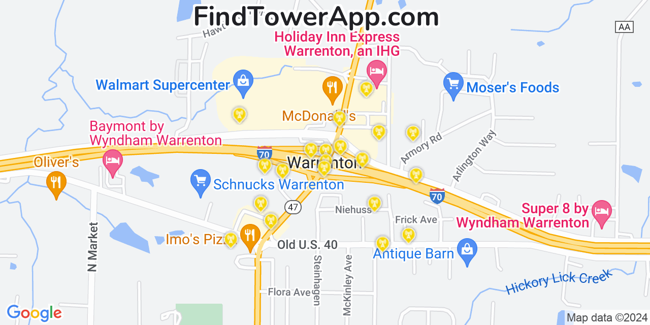 AT&T 4G/5G cell tower coverage map Warrenton, Missouri