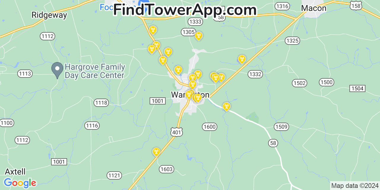 Verizon 4G/5G cell tower coverage map Warrenton, North Carolina