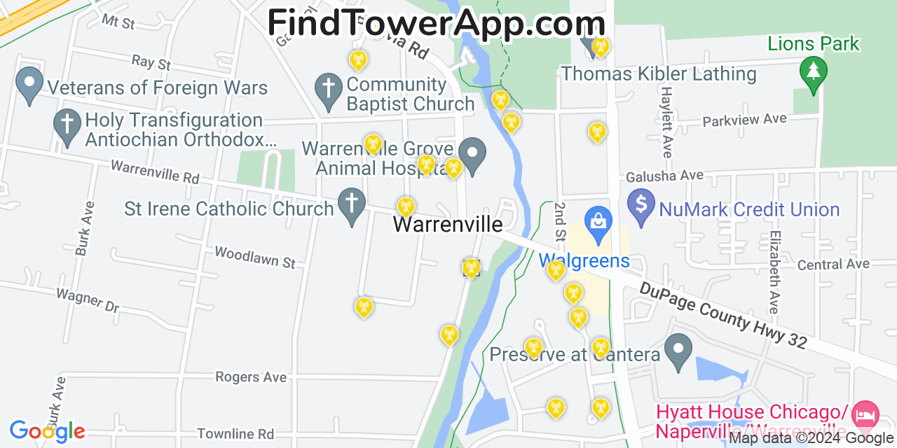 AT&T 4G/5G cell tower coverage map Warrenville, Illinois