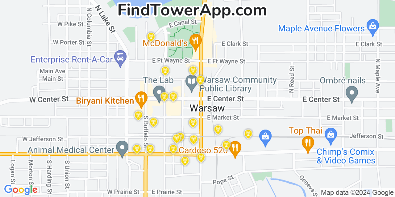 T-Mobile 4G/5G cell tower coverage map Warsaw, Indiana