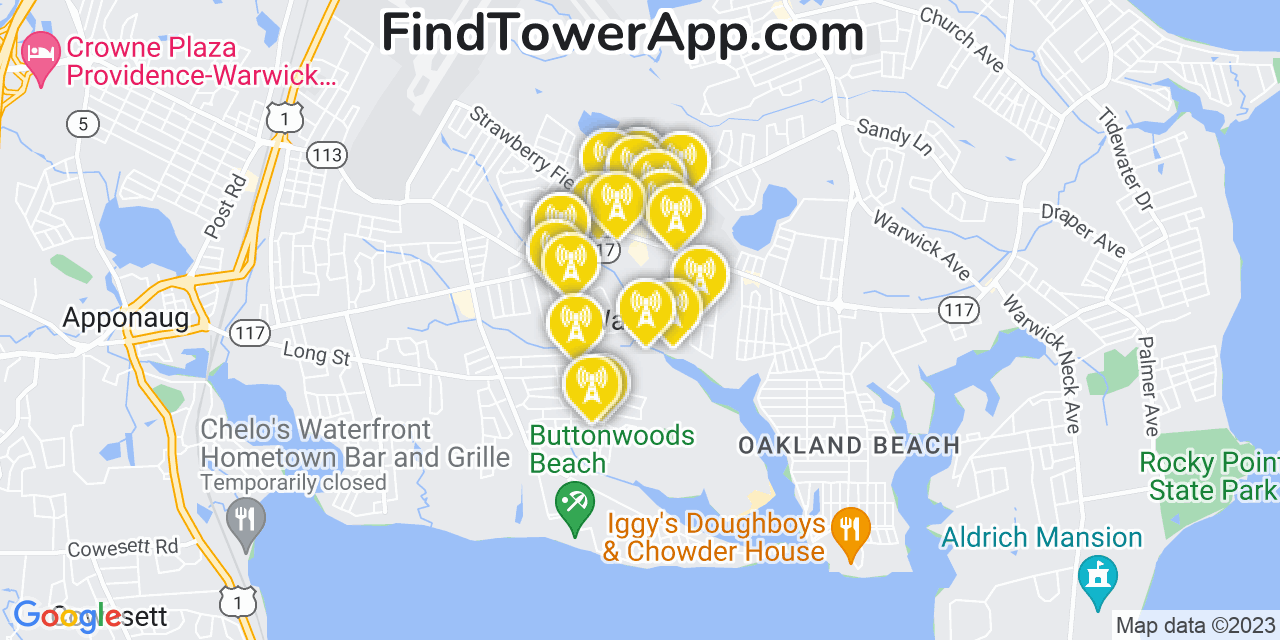 Verizon 4G/5G cell tower coverage map Warwick, Rhode Island