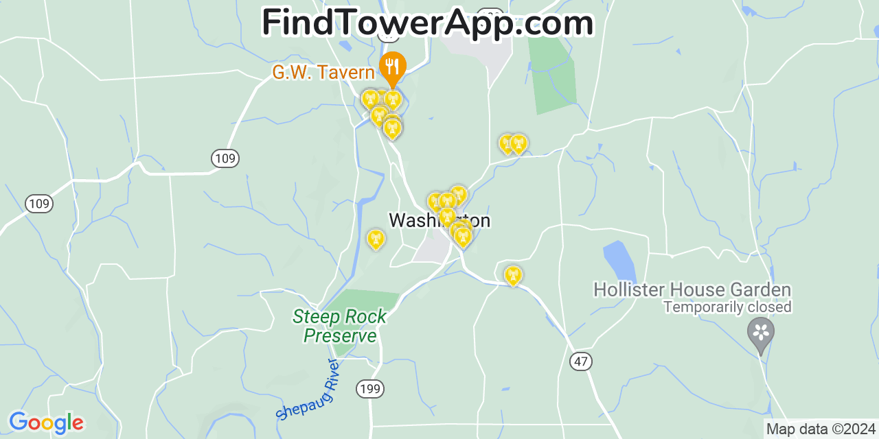 AT&T 4G/5G cell tower coverage map Washington, Connecticut