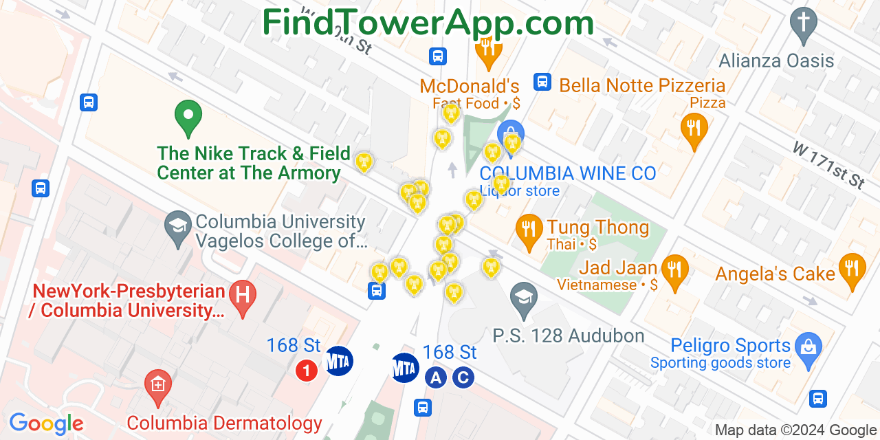 Verizon 4G/5G cell tower coverage map Washington Heights, New York