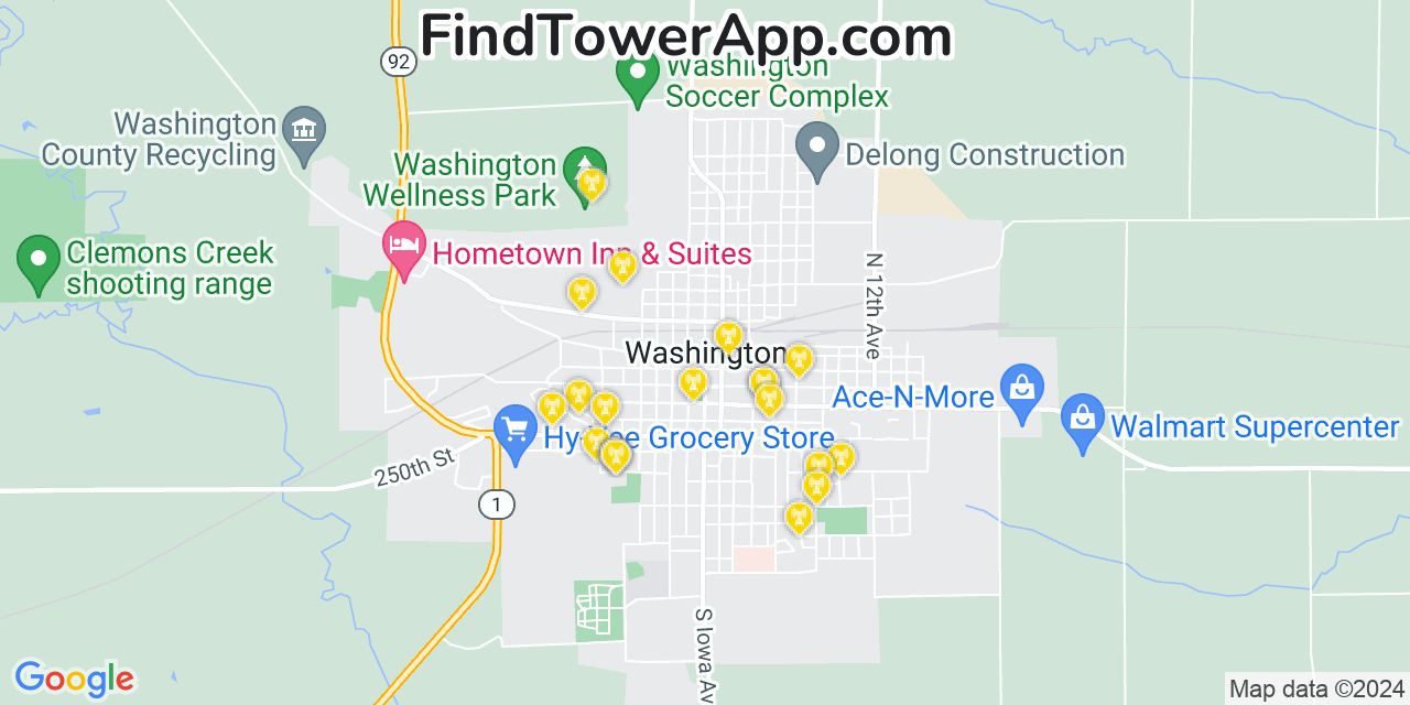 AT&T 4G/5G cell tower coverage map Washington, Iowa