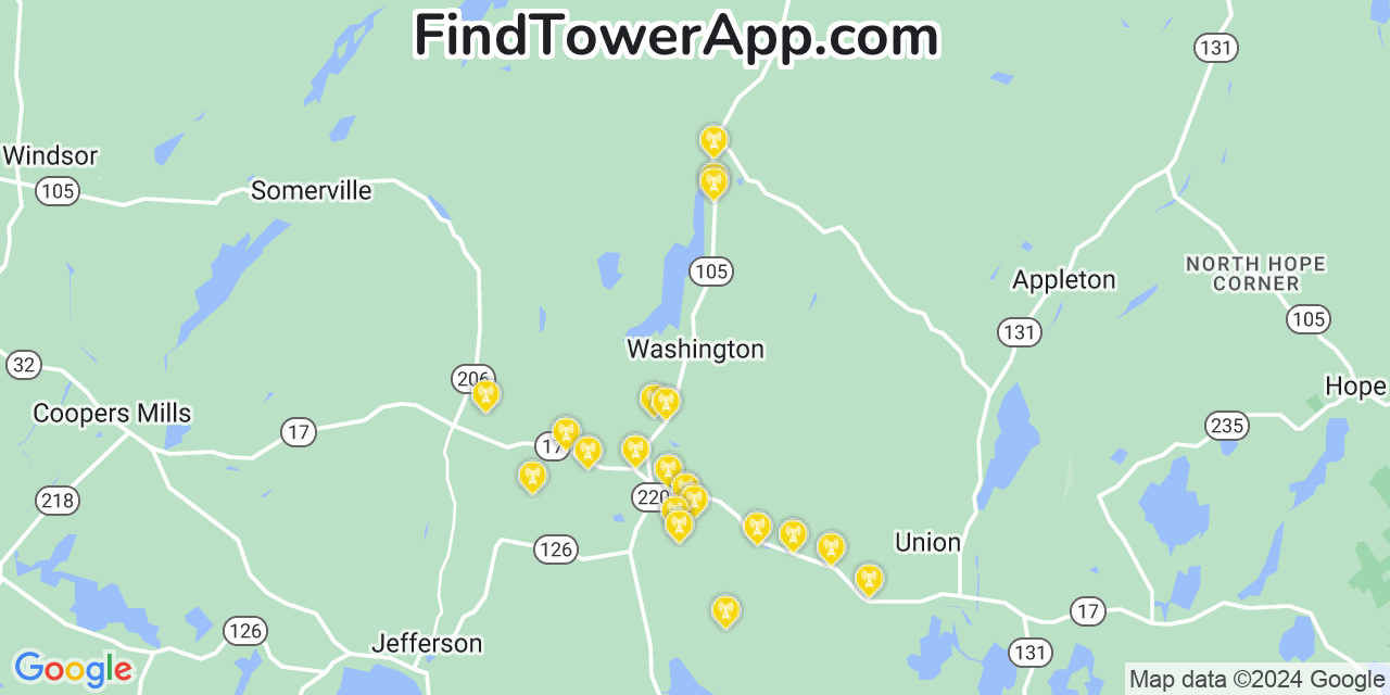 Verizon 4G/5G cell tower coverage map Washington, Maine