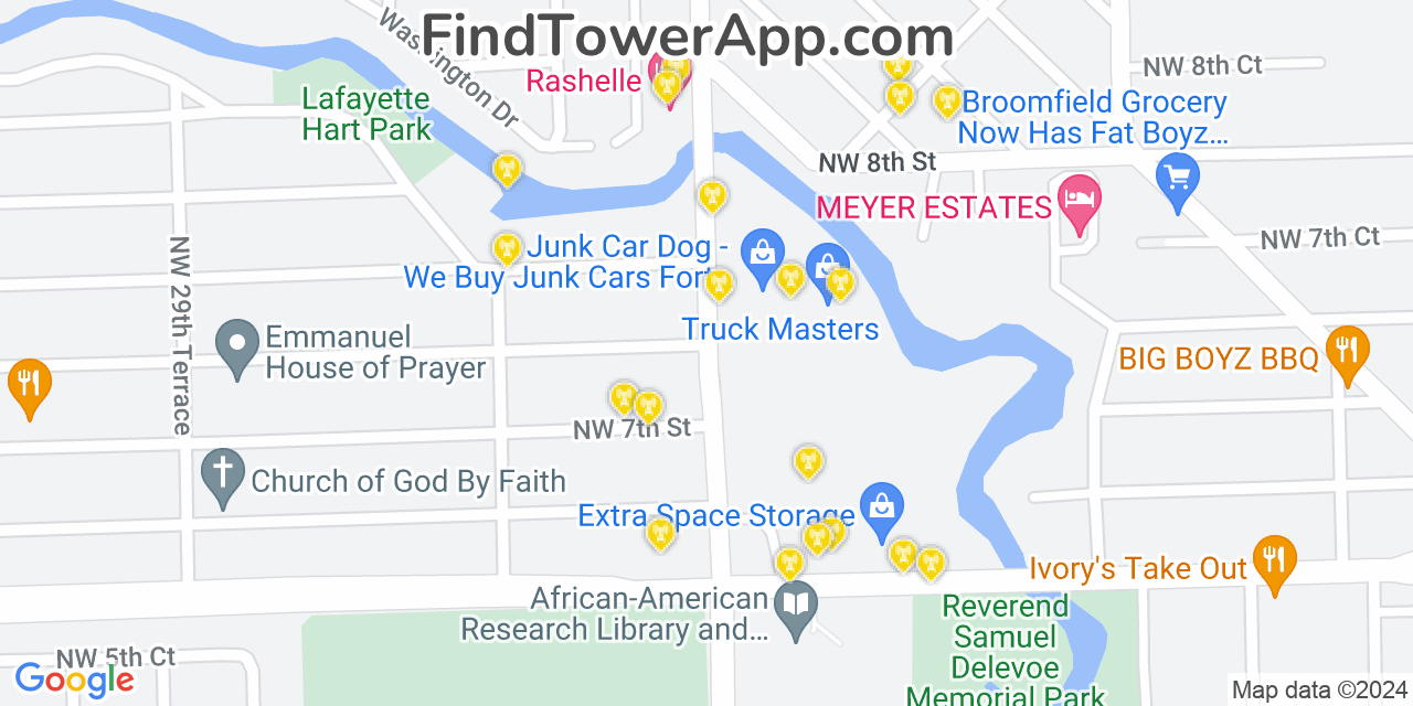 AT&T 4G/5G cell tower coverage map Washington Park, Florida