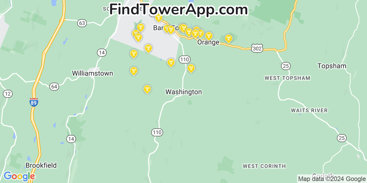 Washington Vermont Cell Tower Coverage Map