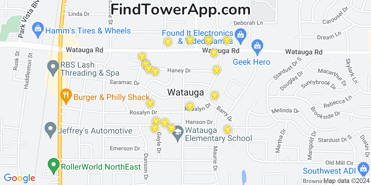 AT&T 4G/5G cell tower coverage map Watauga, Texas