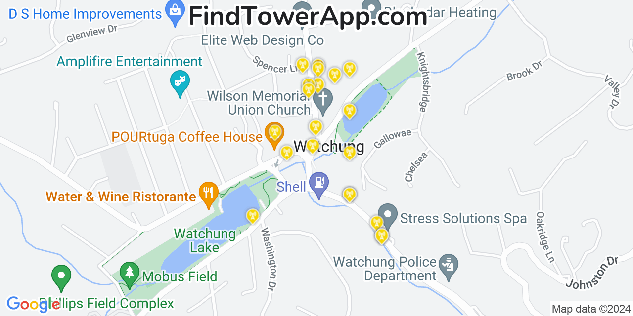 AT&T 4G/5G cell tower coverage map Watchung, New Jersey