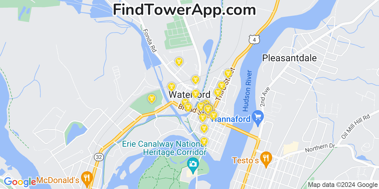 AT&T 4G/5G cell tower coverage map Waterford, New York