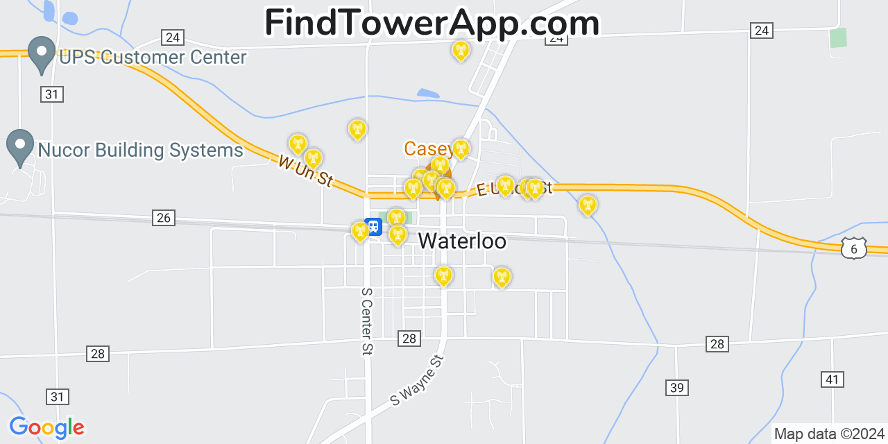 Verizon 4G/5G cell tower coverage map Waterloo, Indiana