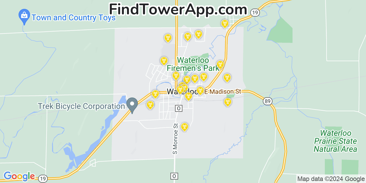 AT&T 4G/5G cell tower coverage map Waterloo, Wisconsin