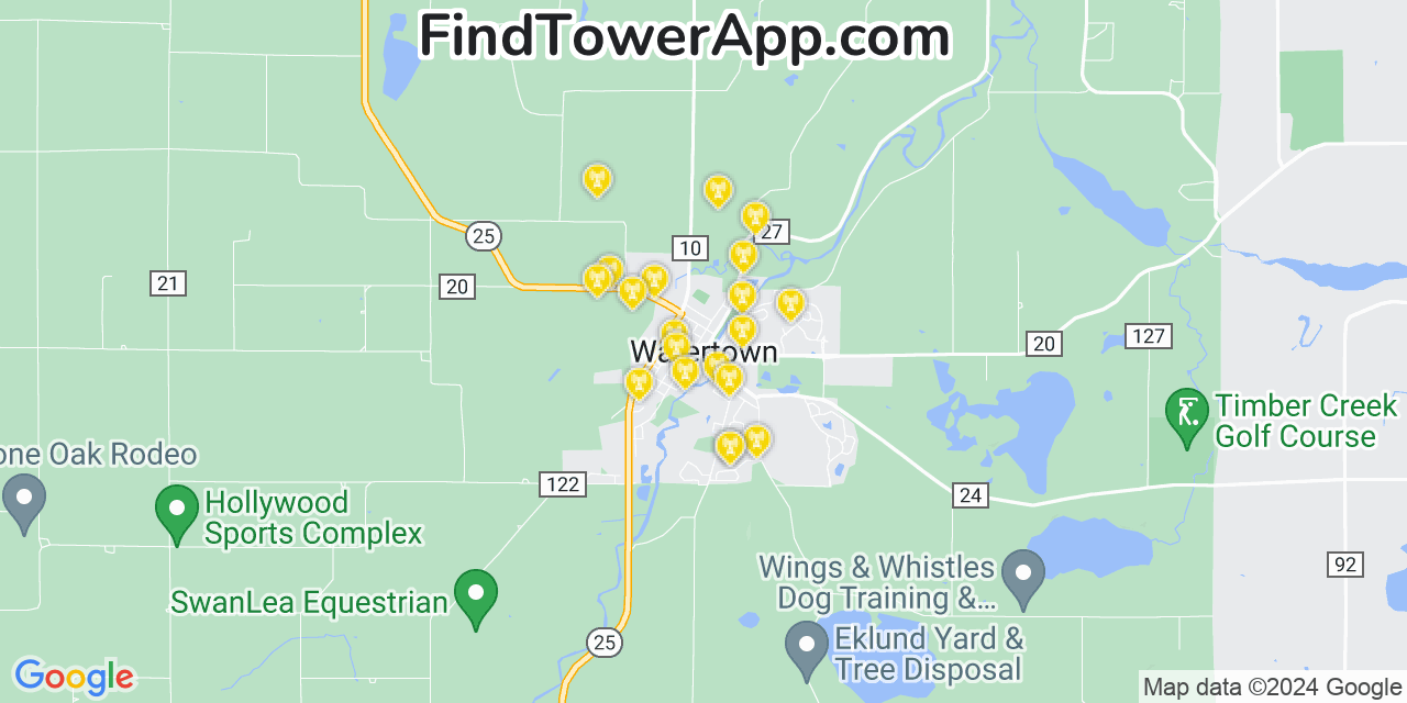 AT&T 4G/5G cell tower coverage map Watertown, Minnesota