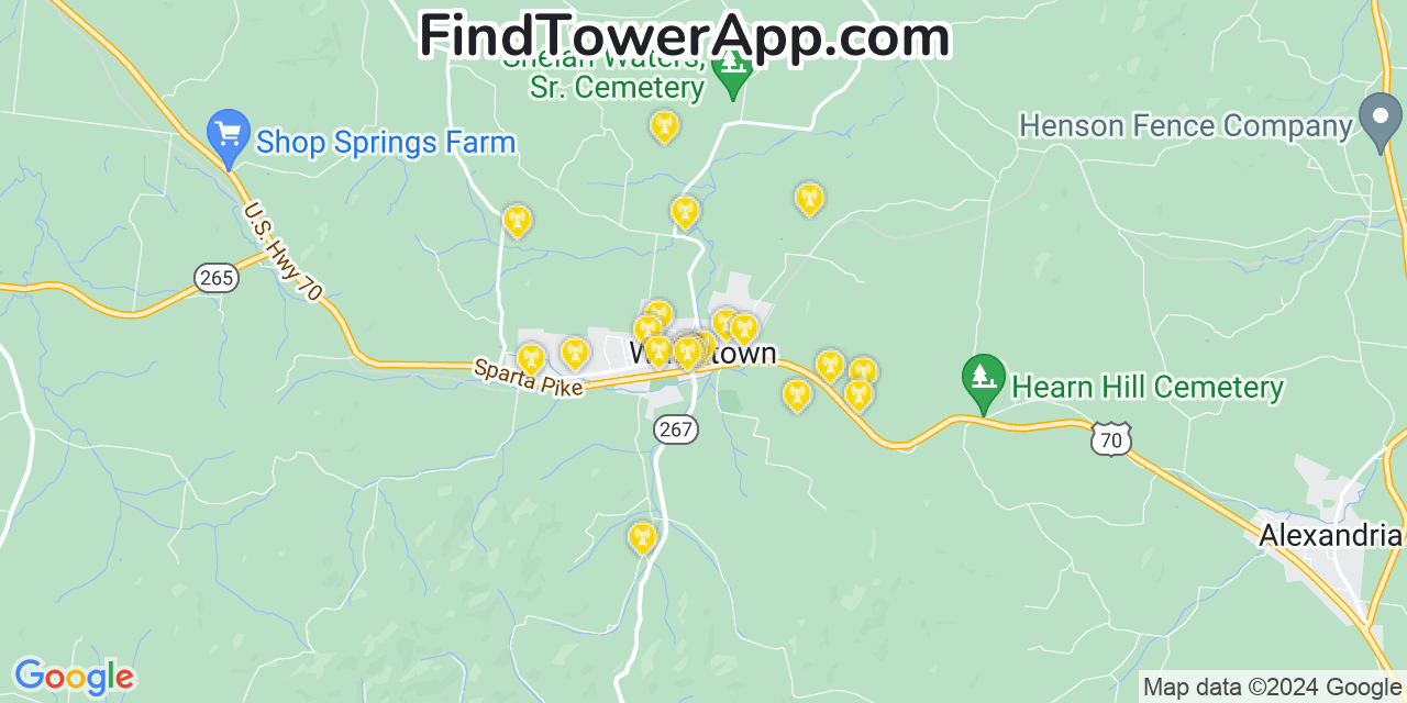 T-Mobile 4G/5G cell tower coverage map Watertown, Tennessee