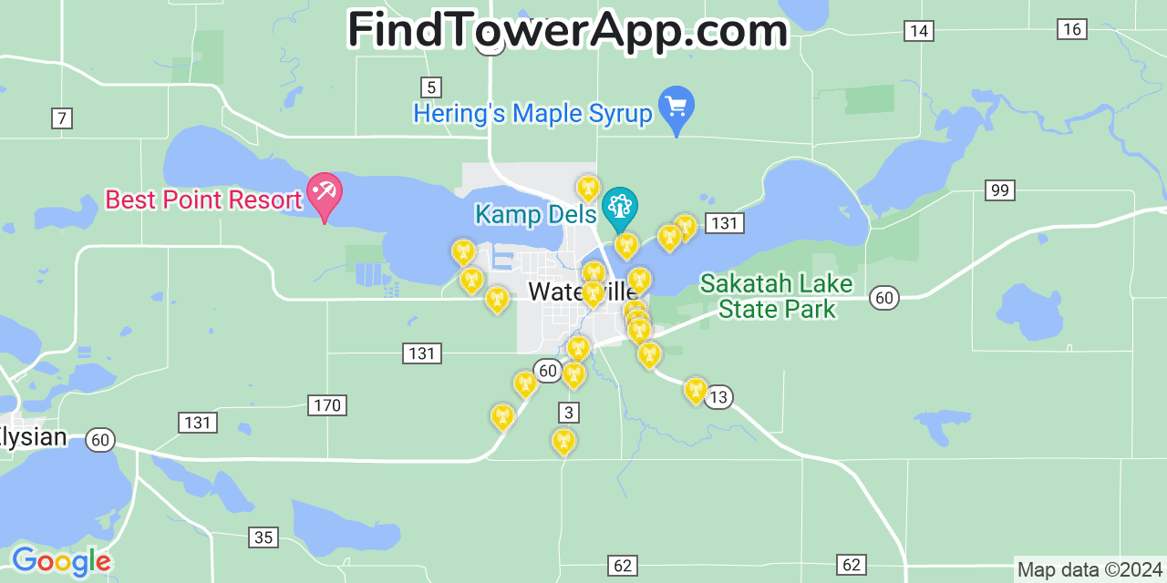 AT&T 4G/5G cell tower coverage map Waterville, Minnesota