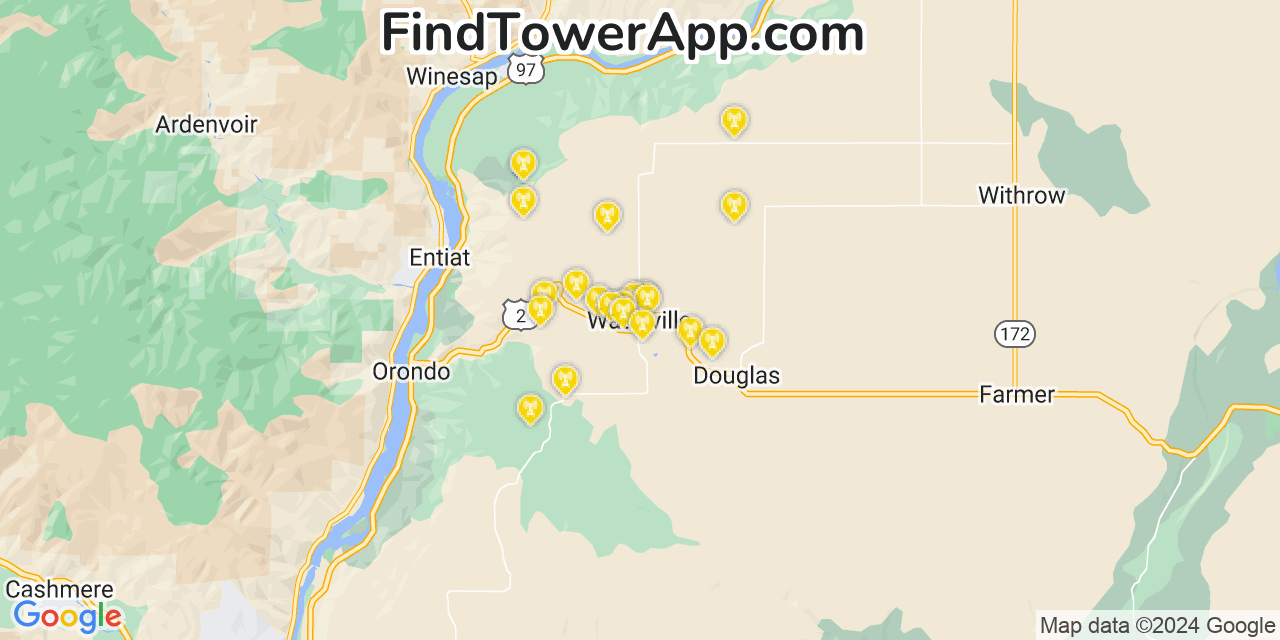 AT&T 4G/5G cell tower coverage map Waterville, Washington