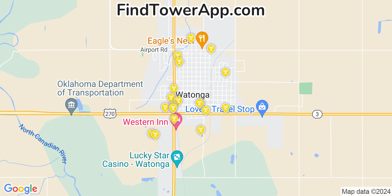 Verizon 4G/5G cell tower coverage map Watonga, Oklahoma