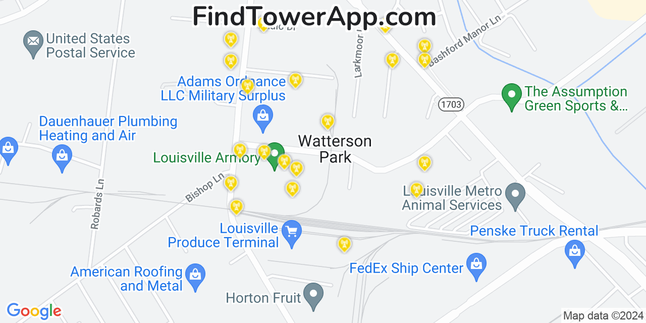 AT&T 4G/5G cell tower coverage map Watterson Park, Kentucky