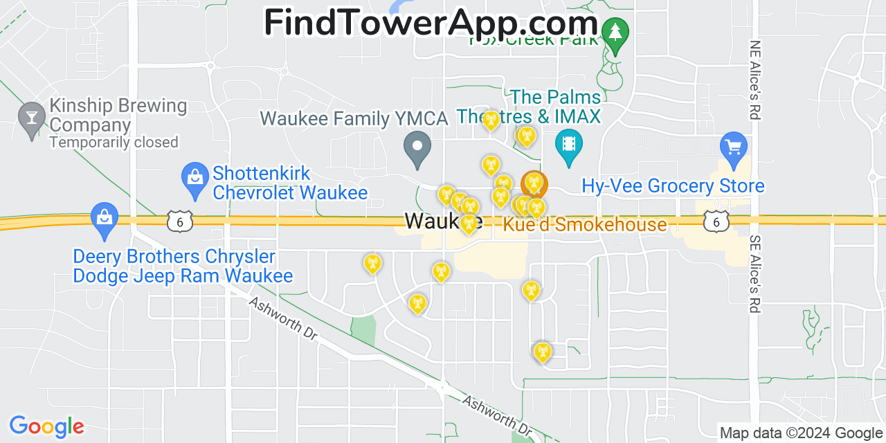 AT&T 4G/5G cell tower coverage map Waukee, Iowa