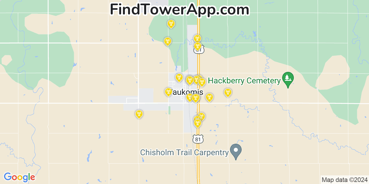 AT&T 4G/5G cell tower coverage map Waukomis, Oklahoma