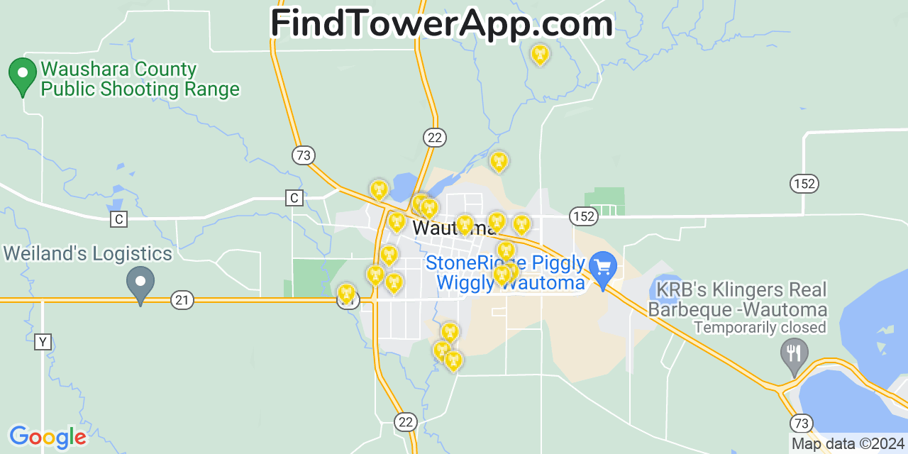 AT&T 4G/5G cell tower coverage map Wautoma, Wisconsin