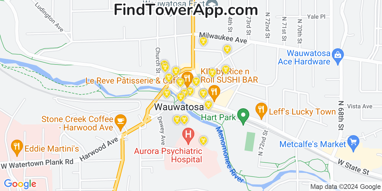 Verizon 4G/5G cell tower coverage map Wauwatosa, Wisconsin