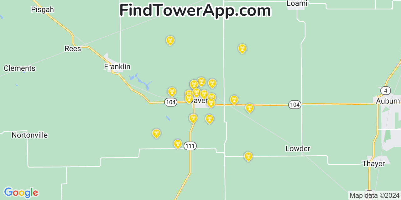 Verizon 4G/5G cell tower coverage map Waverly, Illinois