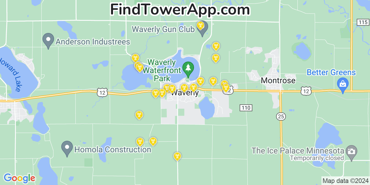 AT&T 4G/5G cell tower coverage map Waverly, Minnesota