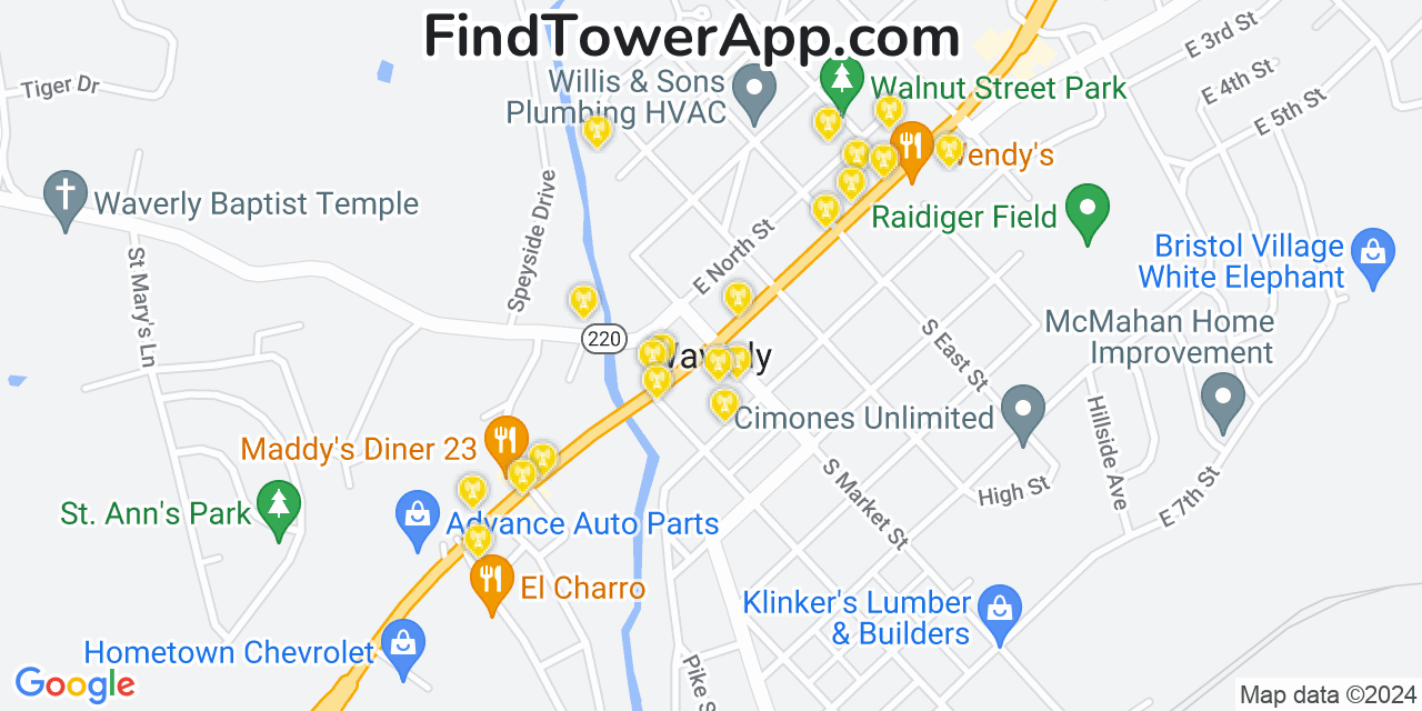 AT&T 4G/5G cell tower coverage map Waverly, Ohio