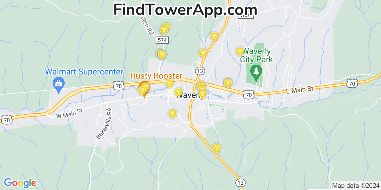 Verizon 4G/5G cell tower coverage map Waverly, Tennessee