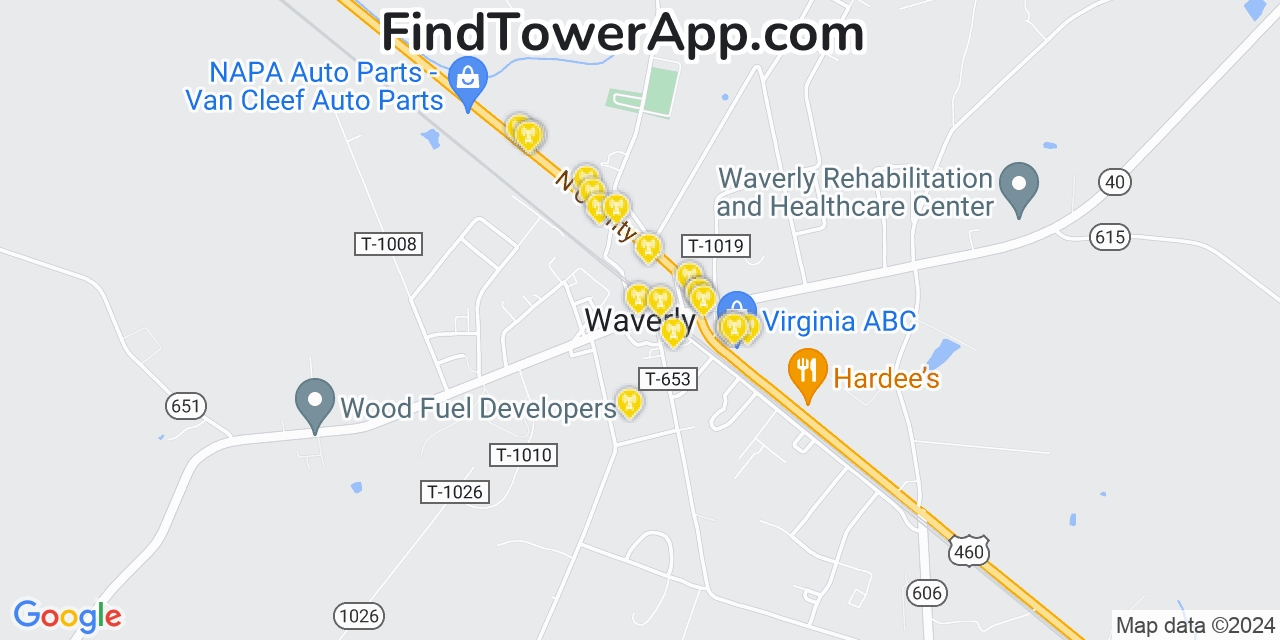 AT&T 4G/5G cell tower coverage map Waverly, Virginia