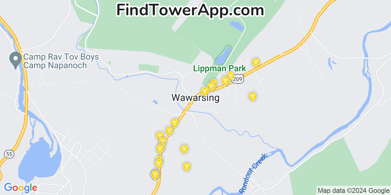 AT&T 4G/5G cell tower coverage map Wawarsing, New York