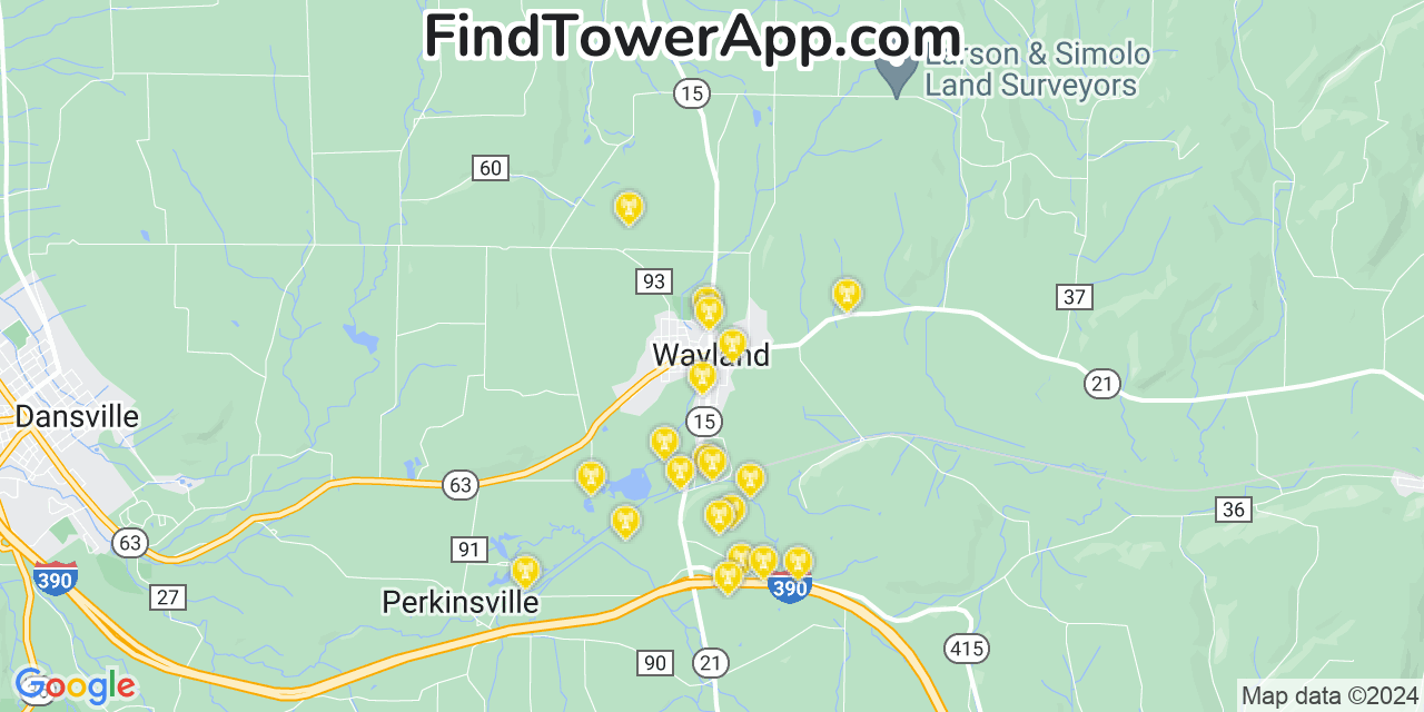 AT&T 4G/5G cell tower coverage map Wayland, New York