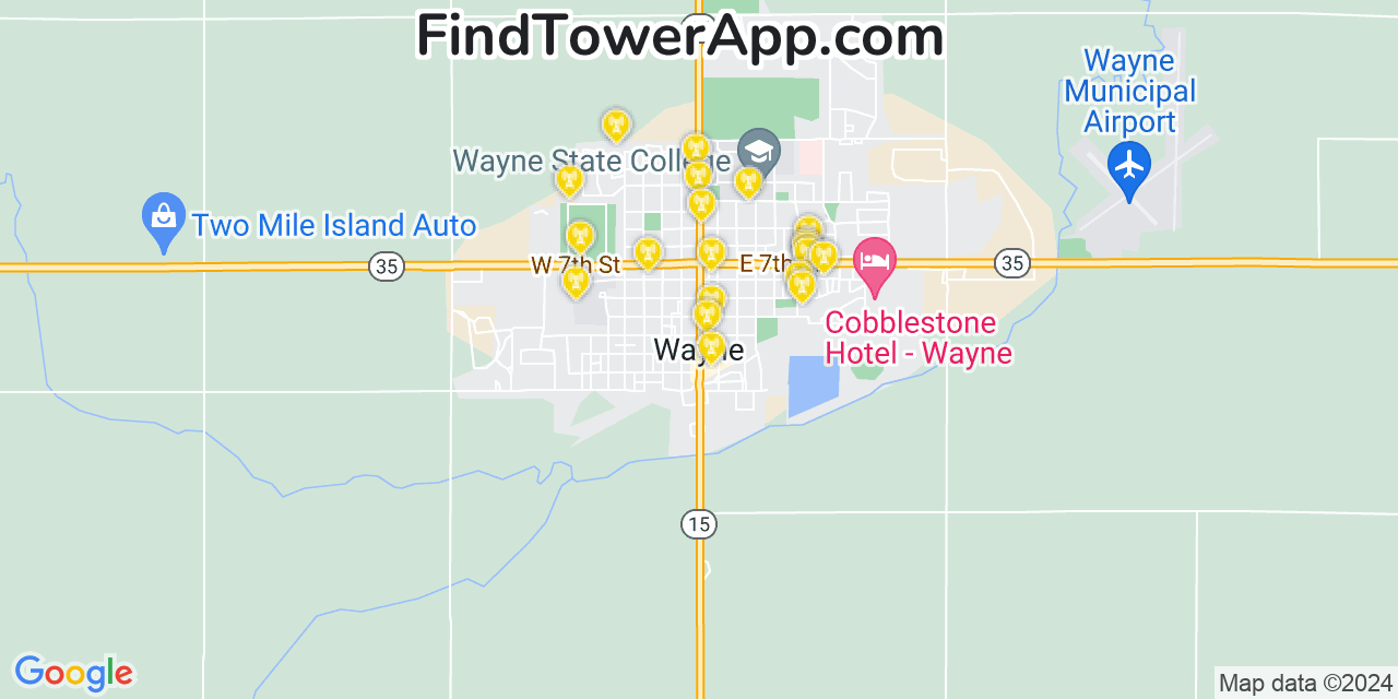 AT&T 4G/5G cell tower coverage map Wayne, Nebraska