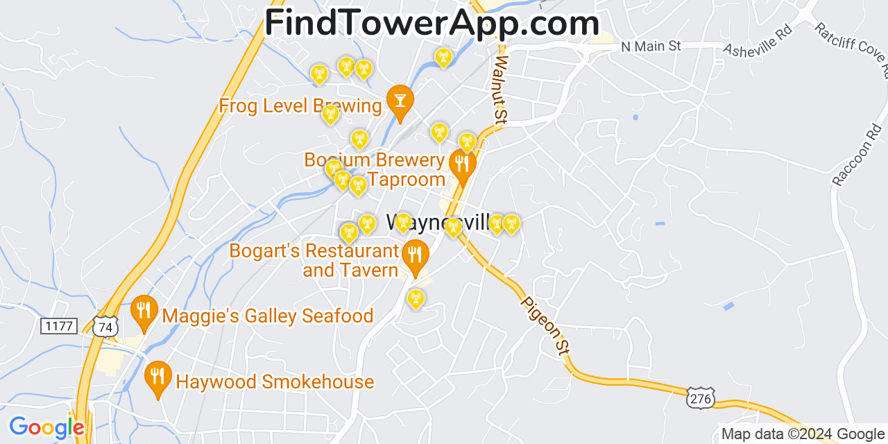 Verizon 4G/5G cell tower coverage map Waynesville, North Carolina