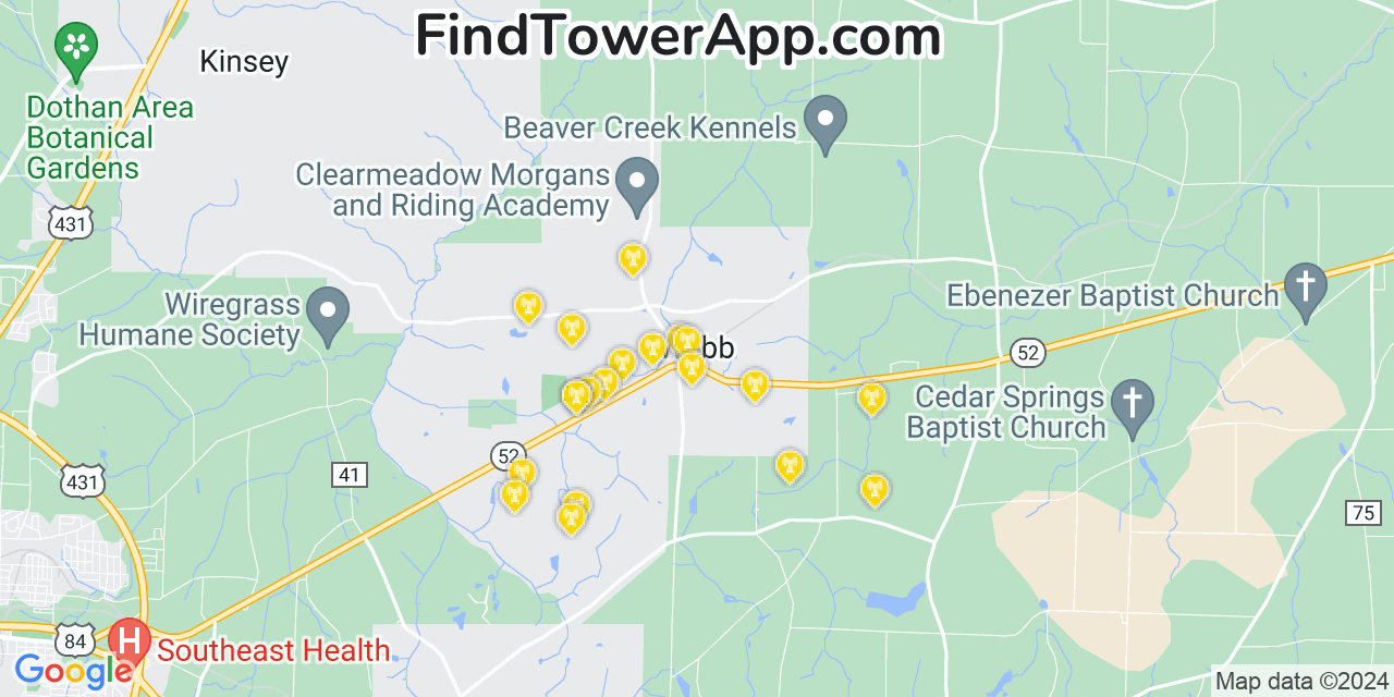 AT&T 4G/5G cell tower coverage map Webb, Alabama
