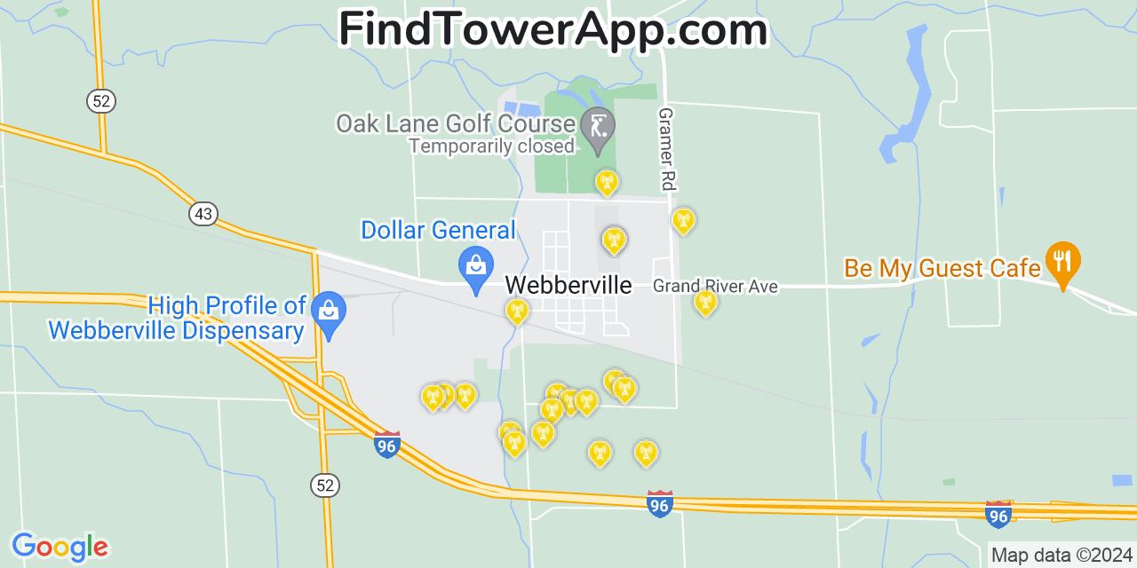 Verizon 4G/5G cell tower coverage map Webberville, Michigan