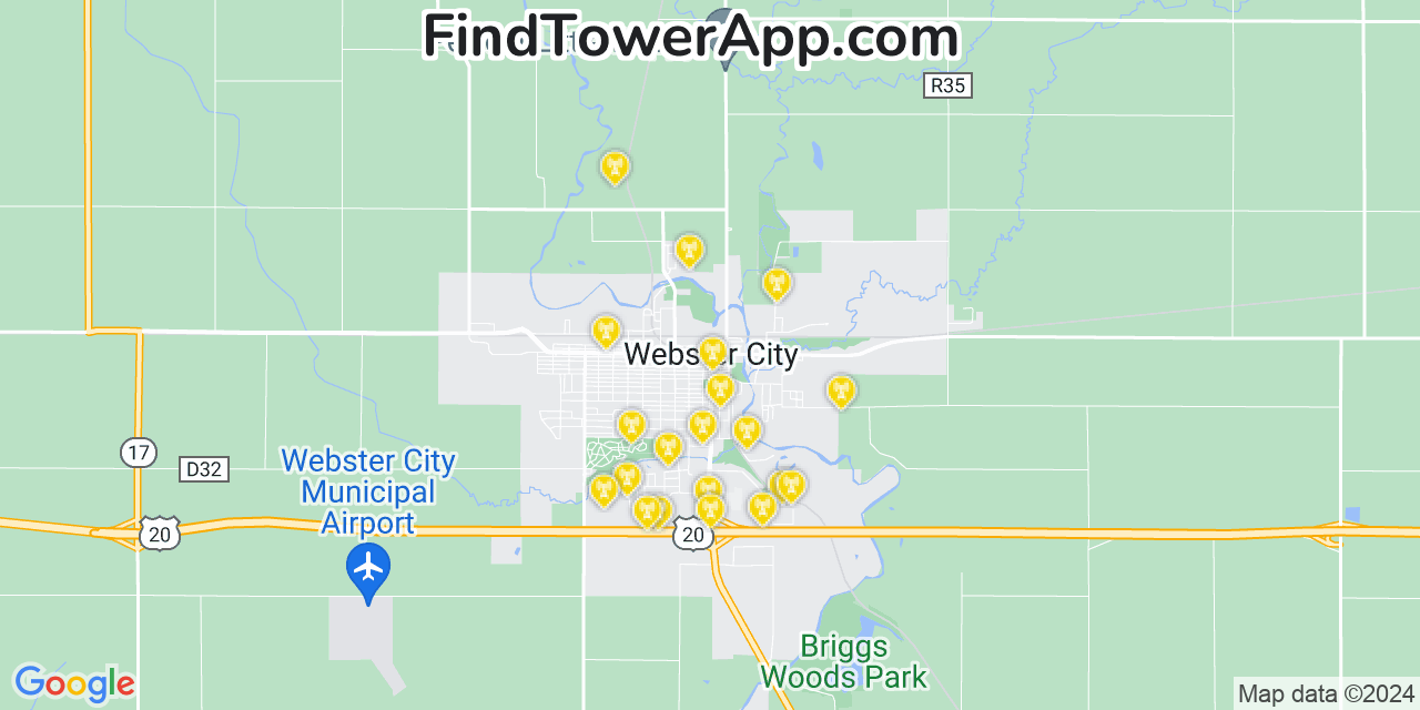 AT&T 4G/5G cell tower coverage map Webster City, Iowa