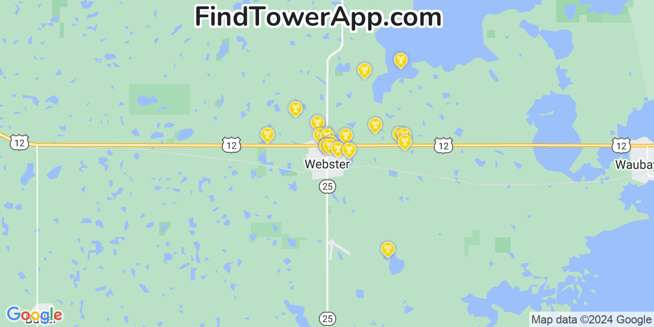 Verizon 4G/5G cell tower coverage map Webster, South Dakota