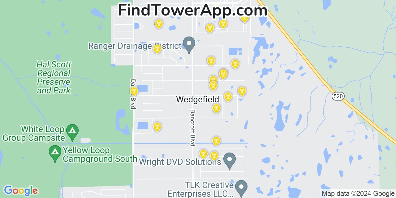 T-Mobile 4G/5G cell tower coverage map Wedgefield, Florida