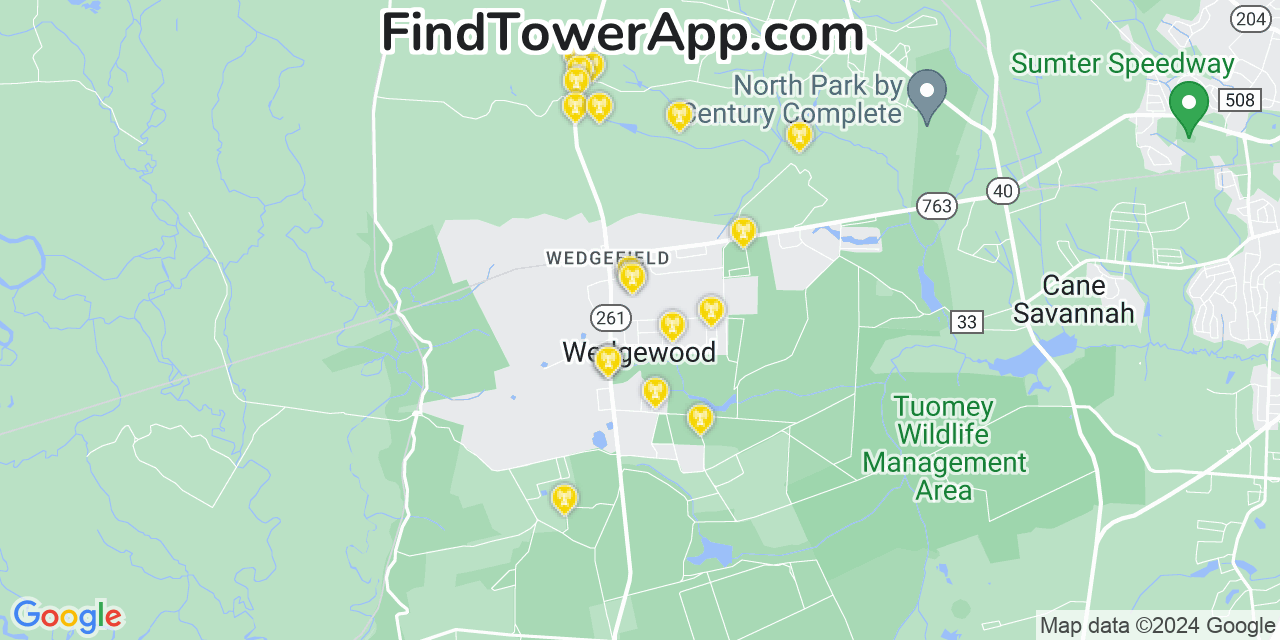 AT&T 4G/5G cell tower coverage map Wedgewood, South Carolina