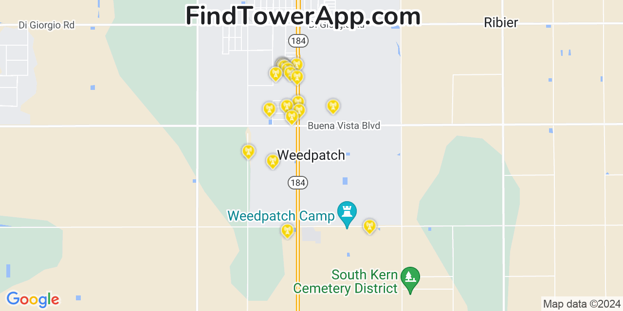 AT&T 4G/5G cell tower coverage map Weedpatch, California