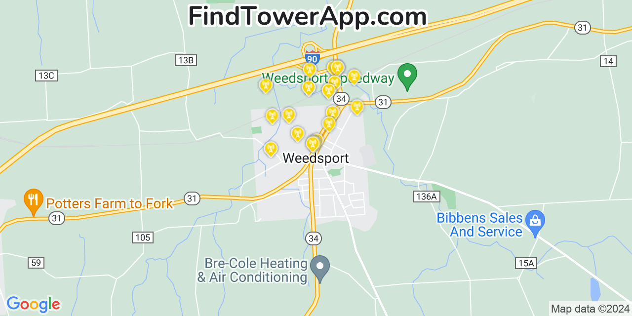 AT&T 4G/5G cell tower coverage map Weedsport, New York