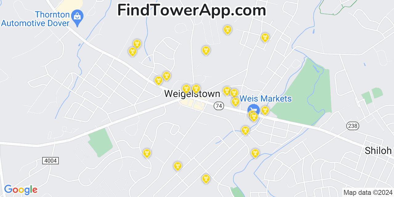 AT&T 4G/5G cell tower coverage map Weigelstown, Pennsylvania