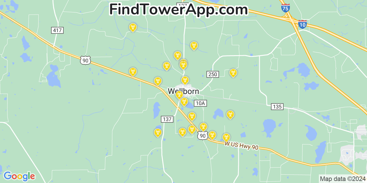 Verizon 4G/5G cell tower coverage map Wellborn, Florida