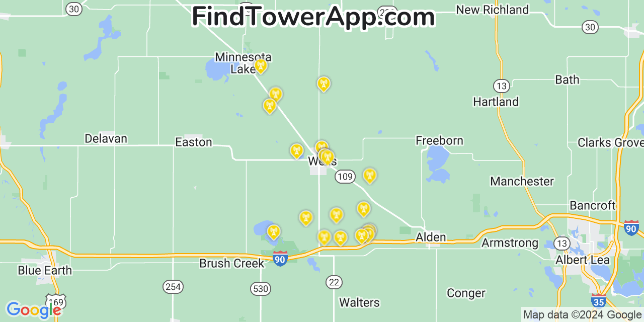 T-Mobile 4G/5G cell tower coverage map Wells, Minnesota