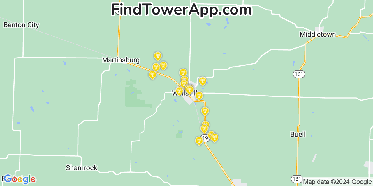 Verizon 4G/5G cell tower coverage map Wellsville, Missouri