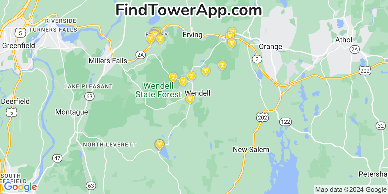 T-Mobile 4G/5G cell tower coverage map Wendell, Massachusetts