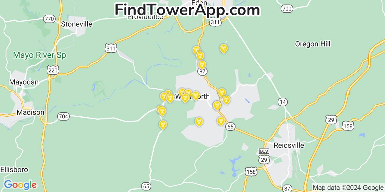 AT&T 4G/5G cell tower coverage map Wentworth, North Carolina